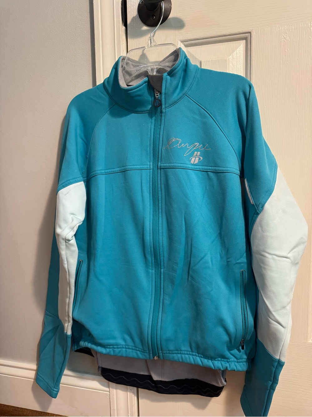 Aqua & White Zip-Up Bike Jacket